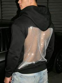 Manfinity Dauomo Men's Rhinestone Back Mesh Long Sleeve Pullover Sweatshirt - Black - View 2