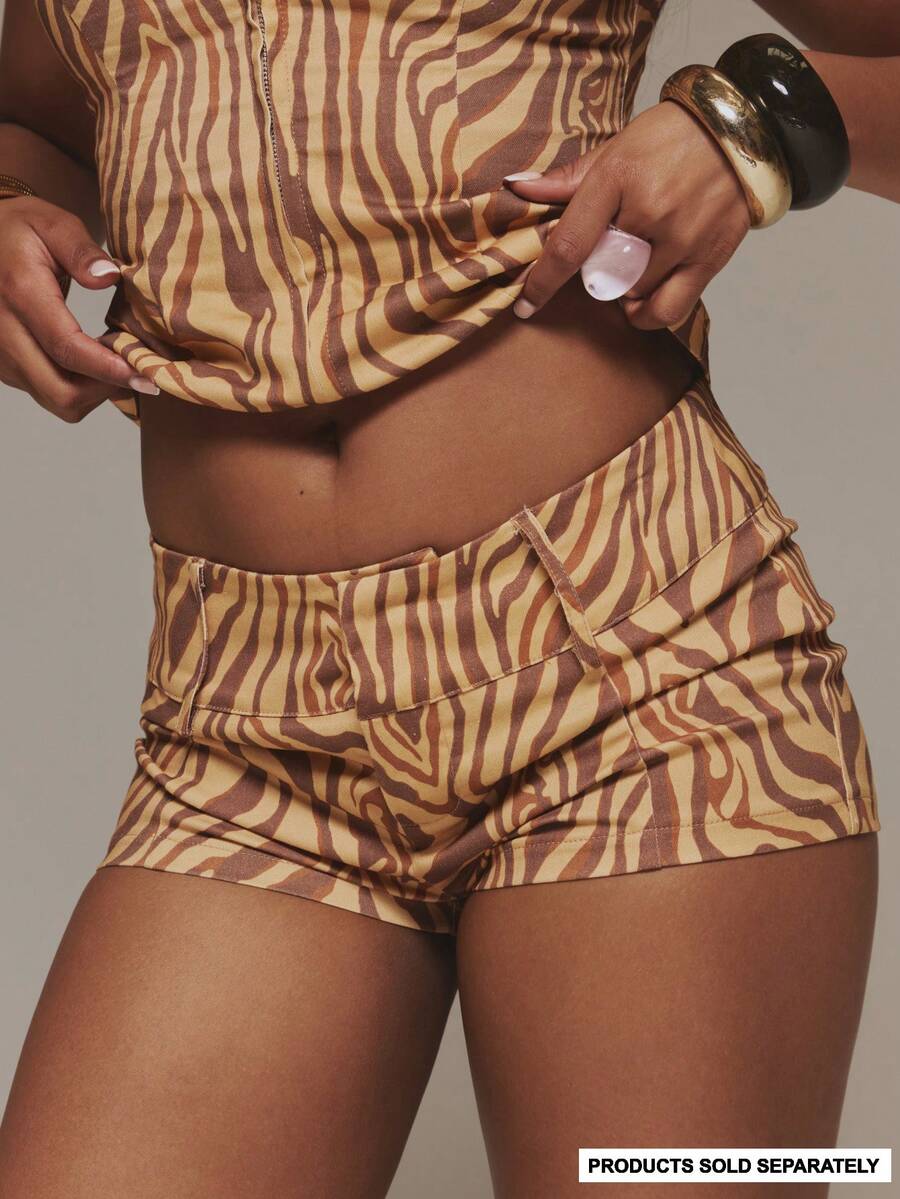 MUSERA 斑馬紋低腰迷你超短褲 夏季秋季冬季日常穿搭女裝 - 彩色 - 查看 1
