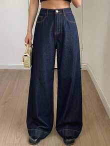 DAZY Vintage Loose Fit Flare Leg Jeans For Women, Spring Design Business Casual Woman - Blue - View 4