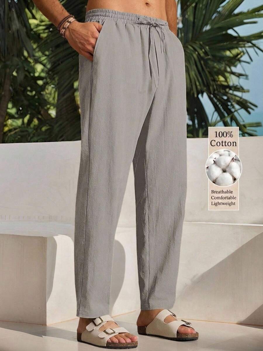 HIMLAND Men's Woven Fashion Casual Business Solid Color Long Pants - Grey - View 1