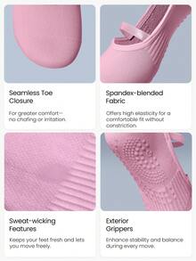 GLOWMODE 3 Pairs Socks Walk A Mile Soft Ventilated Mesh Grip Studio Workout Daily - Pink - View 11