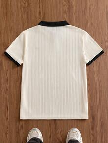 SWAVVY 男士夏季休閒對比色字母刺繡短袖 Polo 衫 - 彩色 - 查看 4