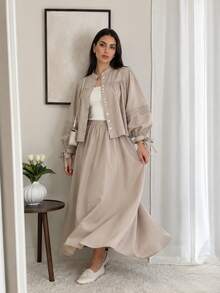 Solavon Women's Shirt And Skirt Arabic Costume Set - Grey - View 6