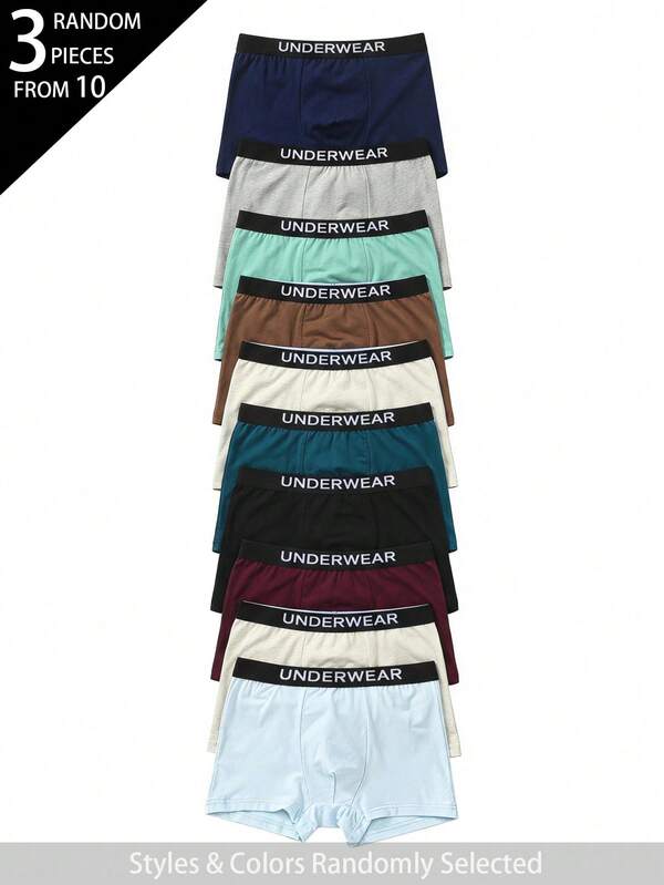 [Random 3pcs]Boys Comfortable High Waist Grey Blue White Black Multi-Color 3pcs Underwear Set