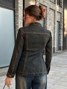 DAZY Women's Casual Sexy Lace-Up Denim Jacket, Spring/Autumn Y2K Going Out Night Out Dark Wash - Blue - View 11