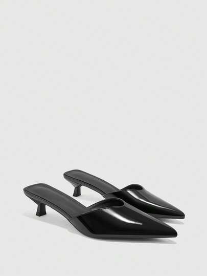 CUCCOO BIZCHIC Women's Shoes Pointed Commuter Black Kitten And Shoes Versatile Daily Work Exposed Heel High Heel Shoes Kitten Heels