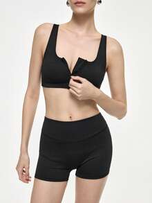 Bralution 2pcs Black Front Zipper Backless Criss-Cross Padded Shaping Easy On/Off Sports Bra Set For Women - Black - View 1