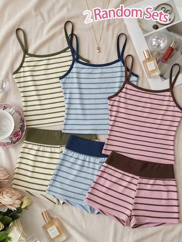 SHEIN Sparklyn Teen Girls 2pcs Knit Halter Mini Set, Form-Fitting Cami Top Shorts, Summer Casual, 1pc Only