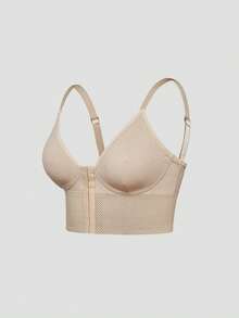 SHAPORA 1pc Plus Size Minimalist Mesh Wide-Fit Shaping Top - Apricot - View 11