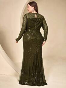 Coutiva Plus Size Sequin Formal Evening Gown - Army Green - View 2