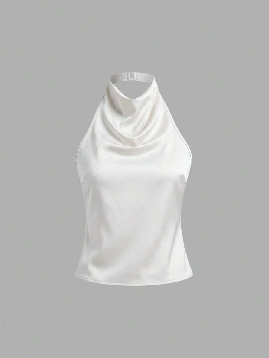 Sweetra Women's Solid Color Halter Casual Versatile Daily Wear Top - White - View 1