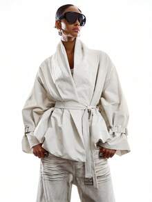 LYSMO Women's Fashion Versatile Long Sleeve Trench Coat Jacket For Daily Wear - White - View 1