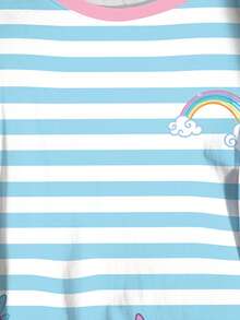 My Little Pony X SHEIN Plus Size Women's Striped Round Neck Short Sleeve Casual T-Shirt All-Over - White - View 3