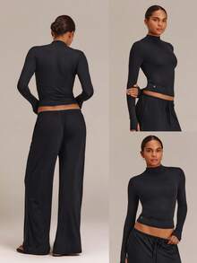 GLOWMODE Seamless Ultra-Soft Find Your Glow Mock Neck Long Sleeve With Non-See-Through Design Daily Casual - Black - View 9