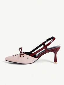 CUCCOO CHICEST Elegant Pink Color Matching Bow Pointed Back Air Heel Sandals Women's Commuting Versatile Low Vamp Shoes Fall Shoes - Pink - View 5