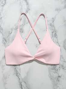 Eassivo Eassivo 2pcs Seamless Sports Yoga Solid Color Bra, Sexy Design, Gym Use, Adjustable Straps, Front Twist Design, Cross Back Design - Multicolor - View 7