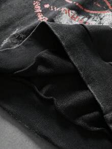 ROMWE MEN 男士深色復古書法肖像藝術連帽衫 - 黑色 - 查看 7