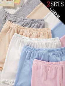 2 Sets de Top de Tirantes y Pantalones Cortos con Borde Ondulado de unicolor para Niñas, Caja Sorpresa, 5 Estilos Enviados al Azar, 2 Sets - Multicolor - Ver 5