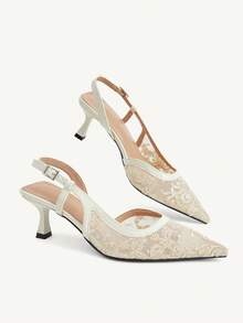 CUCCOO CHICEST Women's French Lace Sandals Pointed Chinese Style High Heels - Apricot - View 3