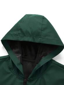 Manfinity Homme Men's Solid Color Long Sleeve Zip-Up Hooded Jacket - Green - View 4
