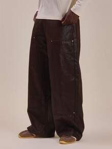 Musero Baggy Fit Carpenter Coated Brown Denim Jeans Back P.U Branded Patch Waistband With Belt Loops Spring Summer Essentials - Brown - View 3