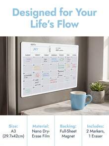 Haus Hana 1Pc/2Pcs Magnetic Fridge Monthly Calendar Board, Soft Dry Erase Rubber Magnet Material, Grid Monthly Layout Reusable Writable Planner For Refrigerator Household Schedule Reminder, Gift For Family Household Managers Holiday Present - Multicolor - View 15