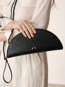 MOTF WOMEN'S FASHION HALF-MOON CLUTCH, CLASSIC BLACK, MINIMALIST HANDBAG FOR DAILY, COMMUTING, BANQUETS, DRESS MATCHING - Black - View 1