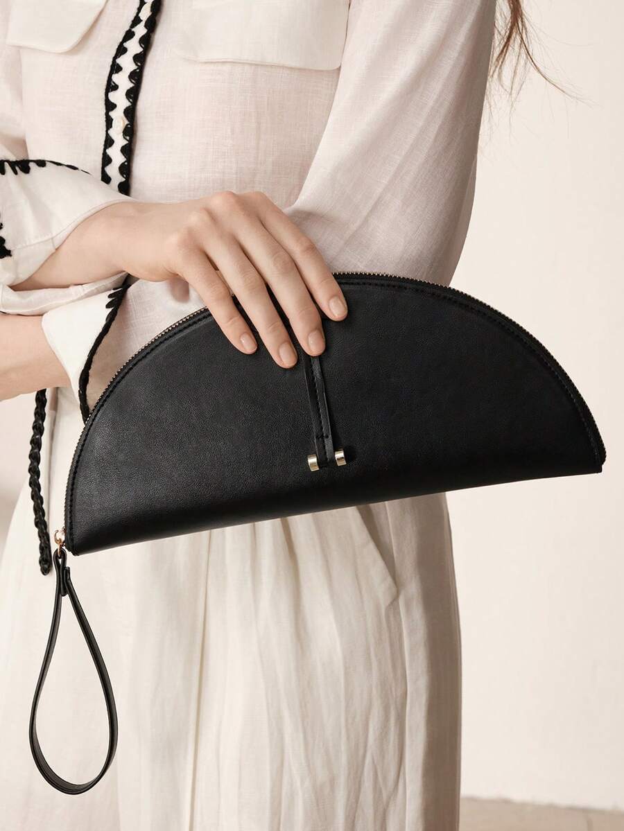 MOTF WOMEN'S FASHION HALF-MOON CLUTCH, CLASSIC BLACK, MINIMALIST HANDBAG FOR DAILY, COMMUTING, BANQUETS, DRESS MATCHING - Black - View 1