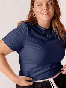Aralina Curve 白色修身棉質 T-shirt - 藏蓝色 - 查看 3