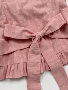 Sweetra Plus Size Women Solid Color Pleated Casual Versatile Daily Wear Shirt - Pink - View 3