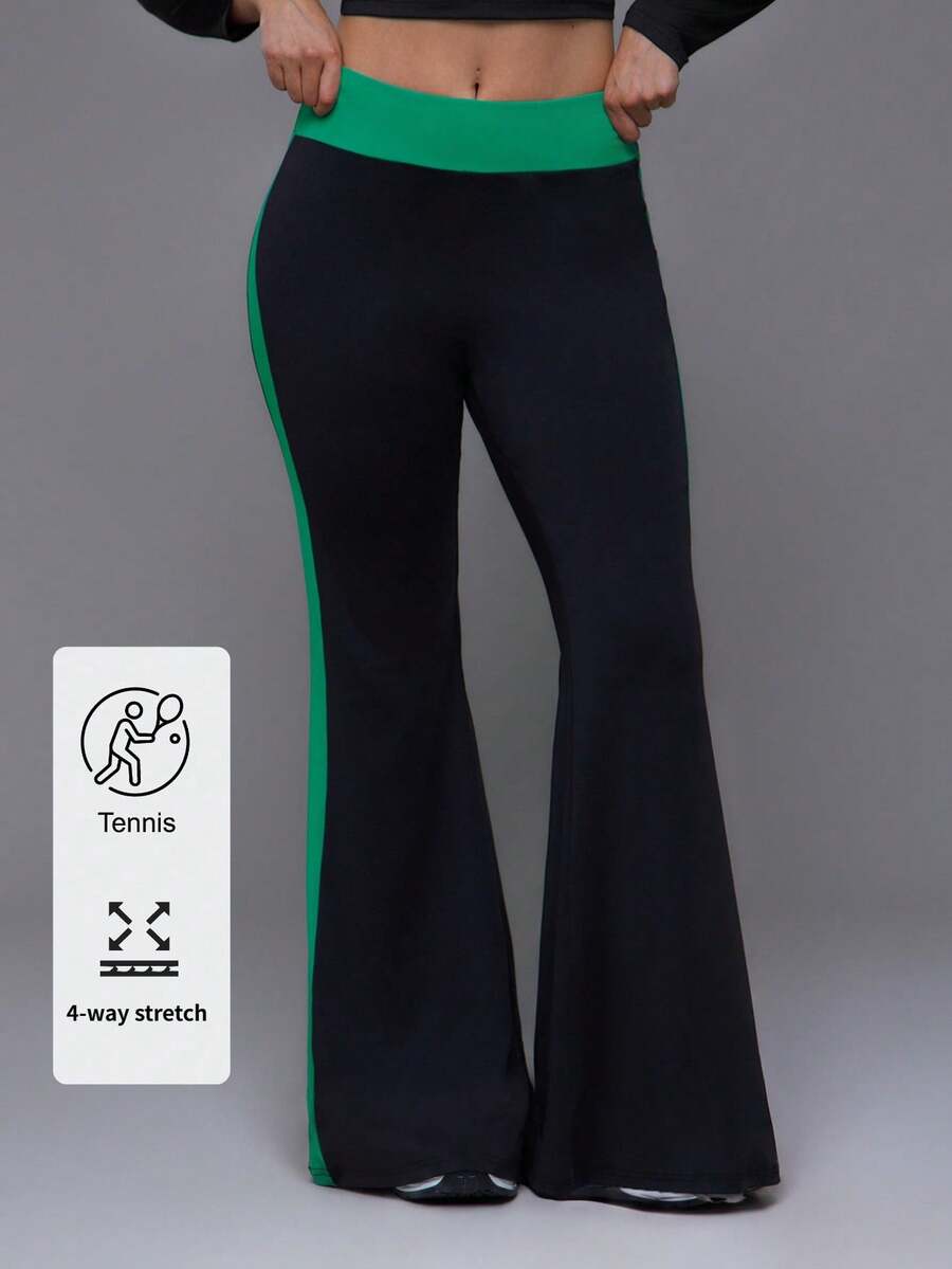 Voyena Women's Plus Size Colorblock Patchwork Sports Long Pants - Black - View 1