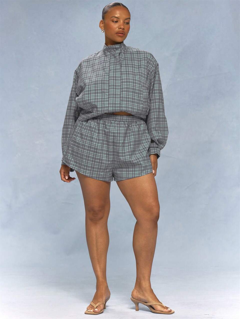 Plus Size Cheque Print Shorts Summer Vacation Holiday Elegant Girly Everyday Cute Soft Social Brunch Green