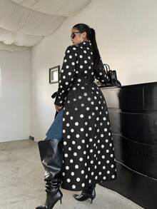 POPSWAY Plus Size Women's Polka Dot Casual Daily Trench Coat Jacket Fall - Multicolor - View 2