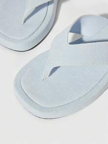 HighSole 春夏新款寬版設計露趾厚底增高極簡風涼鞋 - 牛仔淺藍 - 查看 4