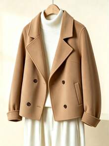 SHEIN LUNE Plus-Size Women's Khaki Cropped Trench Coat-Slimming Fit-Suitable For Autumn And Winter - Khaki - View 1