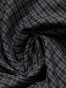 GlowEve Blus Lengan Panjang Wanita Gaya Korea Motif Kotak-kotak dengan Kancing dan Hiasan Rumbai di Bagian Bawah - Hitam - View 6