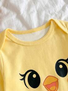 Newborn Baby Girl Cute Cartoon & Floral Pattern Long Sleeve Loungewear Set - Multicolor - View 5