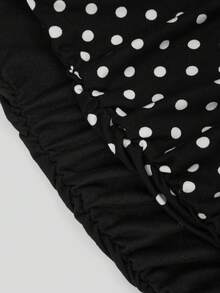 Sweetra Plus Size Women's Soft Matte Solid Color Polka Dot Skirt, High Waist Ruched Design Mermaid Tail Skirt, Body-Hugging Slim Fit Hip-Flattering Concealing Flattering Height-Enhancing Elegant Drape Versatile Skirt, High Waist Ruched Mermaid Tail Skirt, Solid Color Polka Dot Slim Fit Hip-Flattering Skirt - Black and White - View 9
