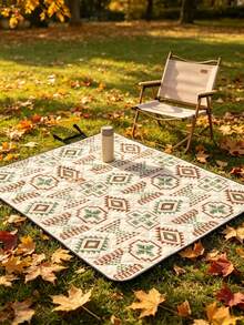 Selimut Piknik Lipat Motif Geometris Klasik, Tikar Luar Ruangan Portabel Tahan Air dan Pasir untuk Perjalanan, Taman, dan Halaman Rumput - MultiWarna - View 5