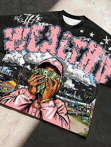 Manfinity EMRG Men's Casual Everyday Streetwear INS Style Young Street Graffiti Loose Fit Short Fat T-Shirt - Multicolor - View 1