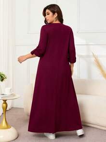 Lacomfia Women's Front Zipper Long Sleeve Loose Comfortable Casual Home Wear Elegant Solid Color Spring Autumn Plus Size Dress - Burgundy - View 3