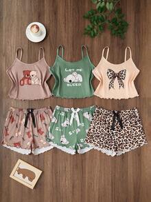Snug Zone 3pcs/Set Cartoon Print Cami Top And Shorts Pajama Set Summer Sleep Wear Sets Cami Sets - Multicolor - View 3