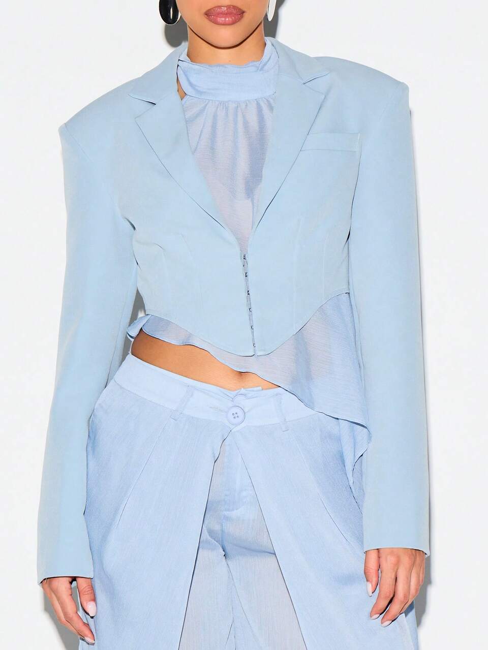 KIZN Cropped Blazer With Structured Shoulders And Lapel