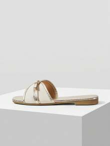 MOTF LADIES SWEET COLOR MATCH BUCKLE BURST GOLD FLAT SANDALS - Burst Gold - View 3