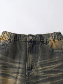 Genkimix Kids Denimly 男童休閒日常都市街頭風彈性腰頭拉鍊門襟破洞直筒牛仔長褲 - 中等水洗藍 - 查看 6