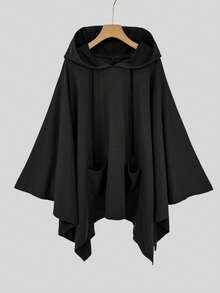 Sweetra Halloween Plus Size Loose Cape Style Pocket Sweatshirt, Autumn/Winter Fall - Dark Grey - View 1