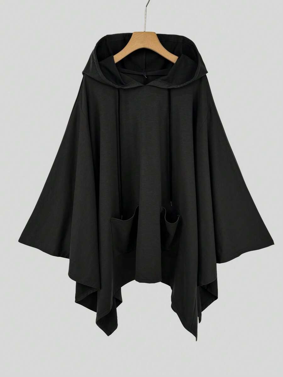 Sweetra Halloween Plus Size Loose Cape Style Pocket Sweatshirt, Autumn/Winter Fall - Dark Grey - View 1