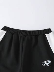 SHEIN 2件組男士青少年休閒街頭風白色解構設計立領拉鍊夾克與寬鬆直筒運動長褲套裝，適合休閒酷帥街頭風帥氣造型 - 彩色 - 查看 4