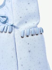 Viva Strut Ladies Bag, Fashionable Canvas HOBO Bag, Rope Decoration, Star Printed Stray Bag With Front Bow Design, Avant-Garde Retro Style Is Suitable For Street - Light blue - View 7