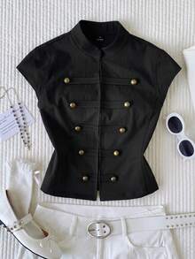 Comfortcana Women's Solid Color Studded Decor Casual Versatile Daily Wear Jacket - Black - View 7